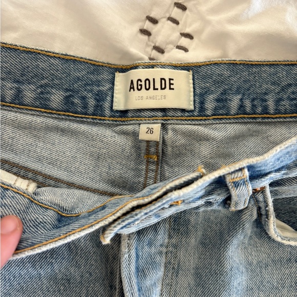 Agolde Light Blue Distressed Denim Jean Shorts - Picture 3 of 7
